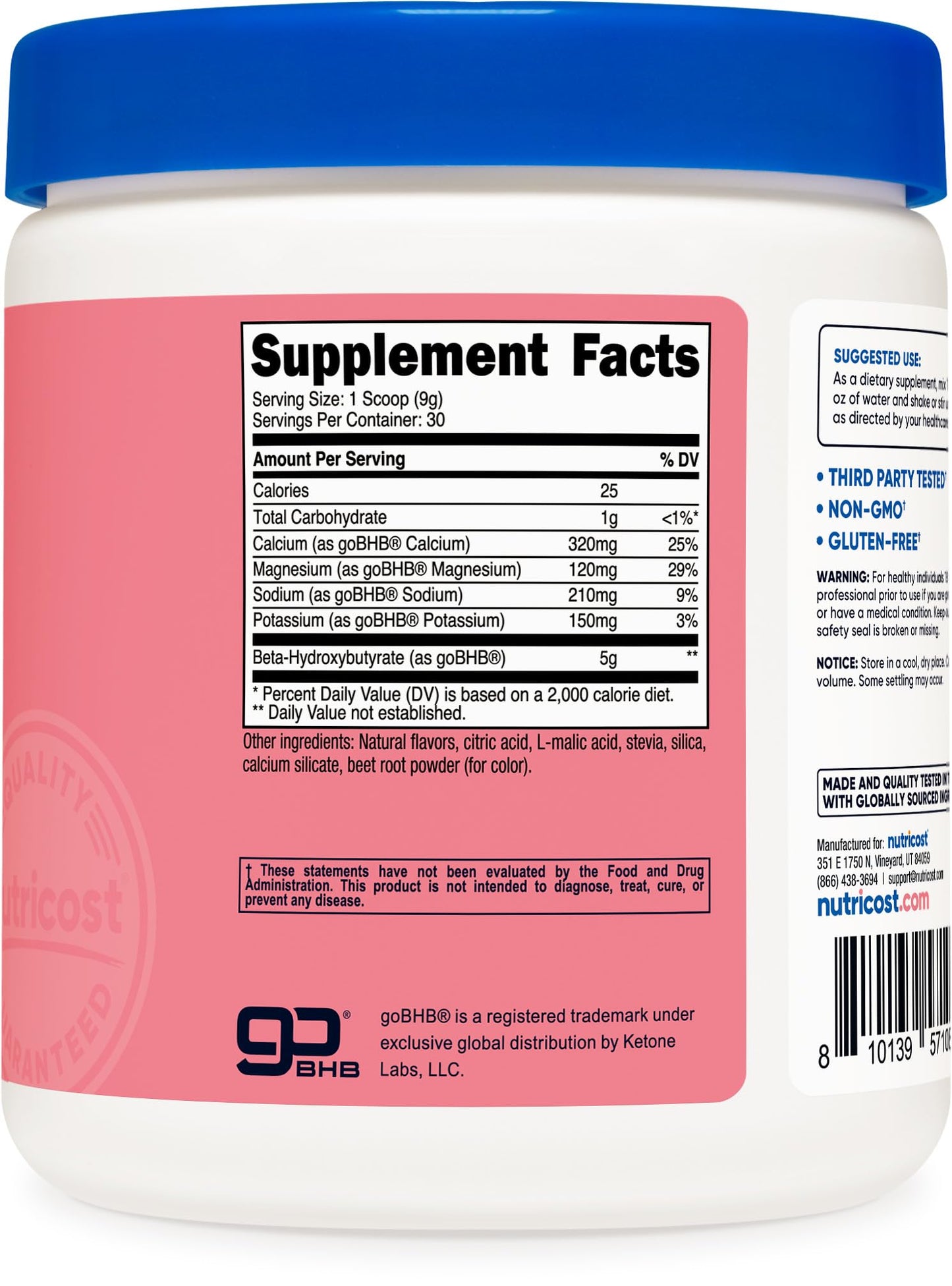 Nutricost BHB Salts Drink Mix – Strawberry Lemonade (30 Servings) | 5g BHB per Serving | 0g Total Sugars | Vegetarian