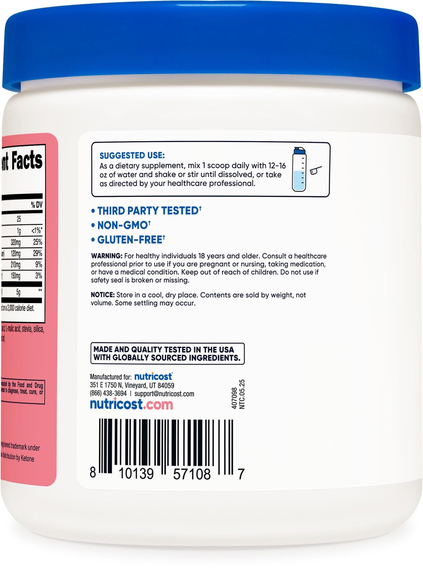 Nutricost BHB Salts Drink Mix – Strawberry Lemonade (30 Servings) | 5g BHB per Serving | 0g Total Sugars | Vegetarian