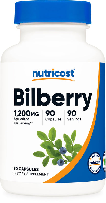 Nutricost Bilberry Capsules 1200mg Equivalent (90 Veg Capsules) – Gluten Free & Non-GMO