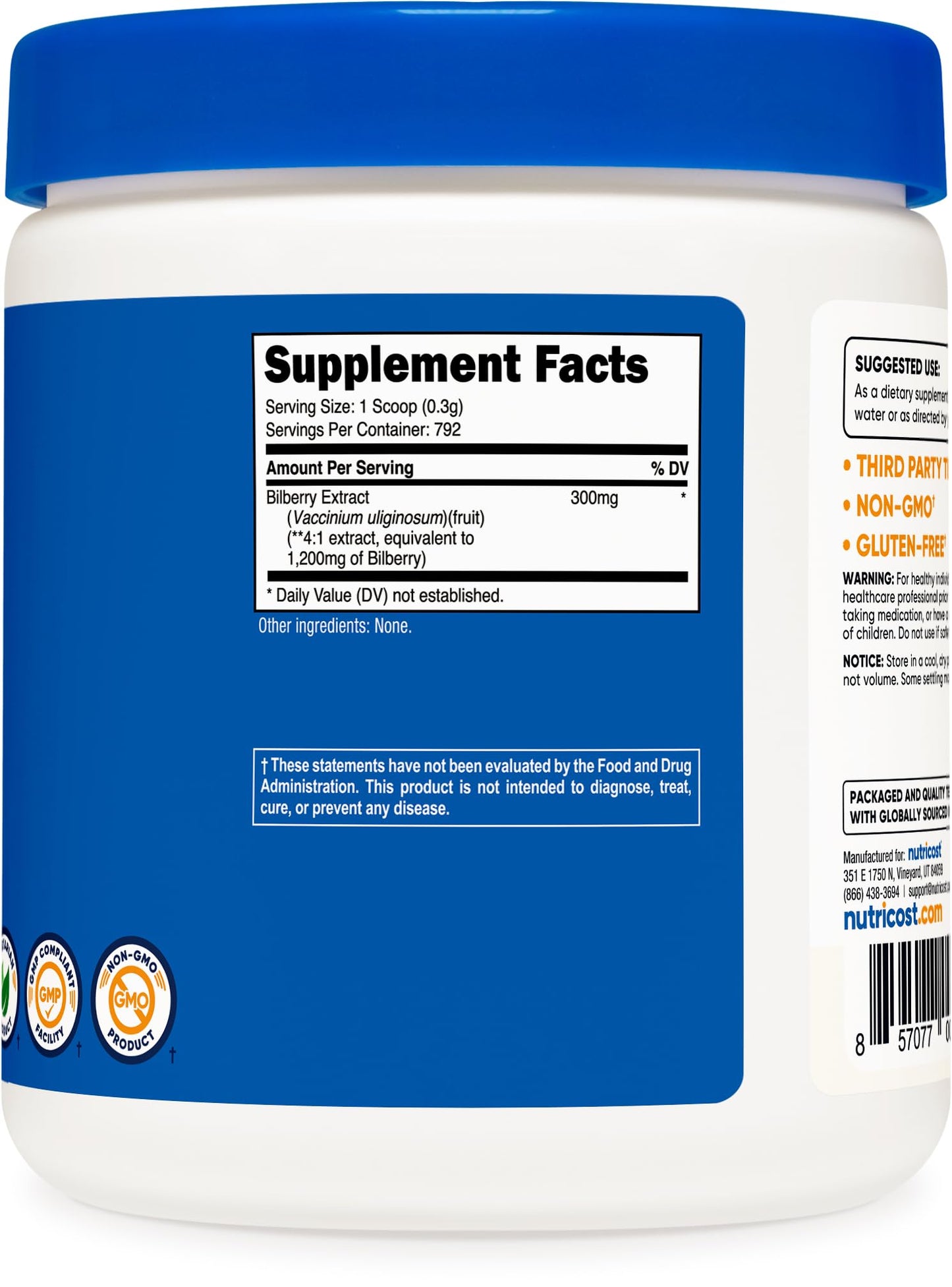 Nutricost Bilberry Powder 250g - 4:1 Bilberry Extract, Gluten Free, Non-GMO
