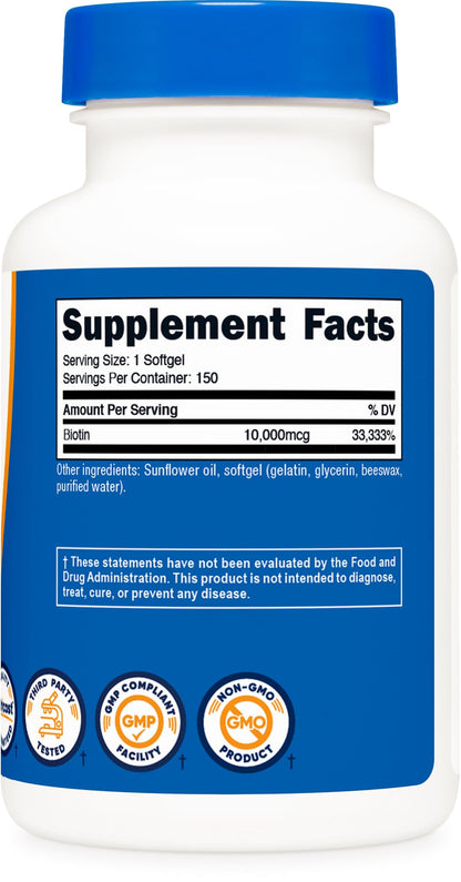 Nutricost Biotin 10,000 mcg - 150 Softgels - Gluten Free, Non-GMO