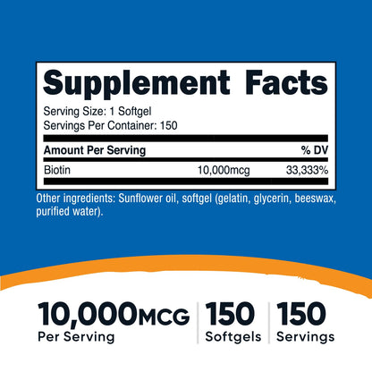 Nutricost Biotin 10,000 mcg - 150 Softgels - Gluten Free, Non-GMO