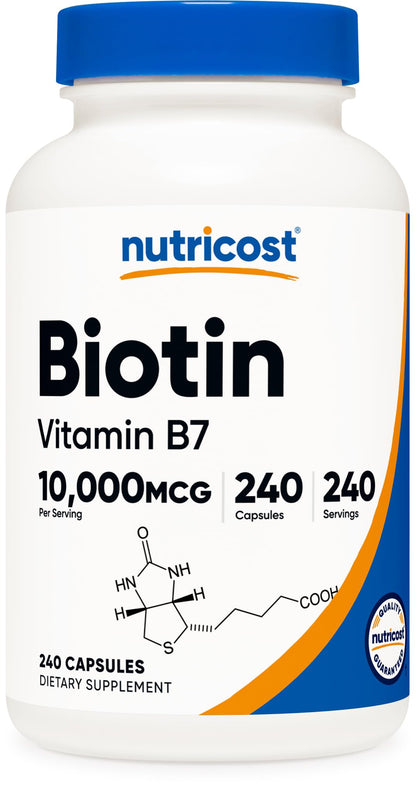Nutricost Biotin 10,000mcg Vitamin B7 – 240 Vegetarian Capsules