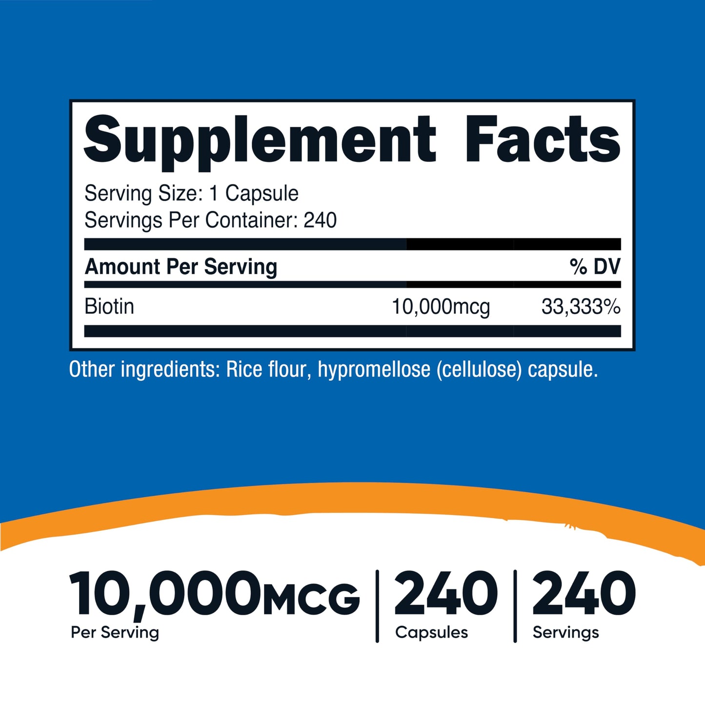 Nutricost Biotin 10,000mcg Vitamin B7 – 240 Vegetarian Capsules
