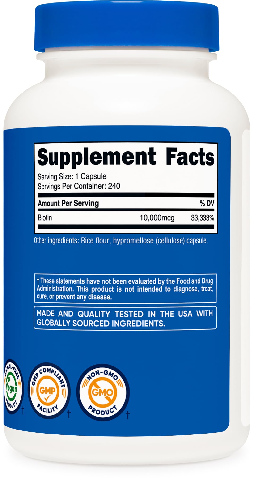 Nutricost Biotin 10,000mcg Vitamin B7 – 240 Vegetarian Capsules