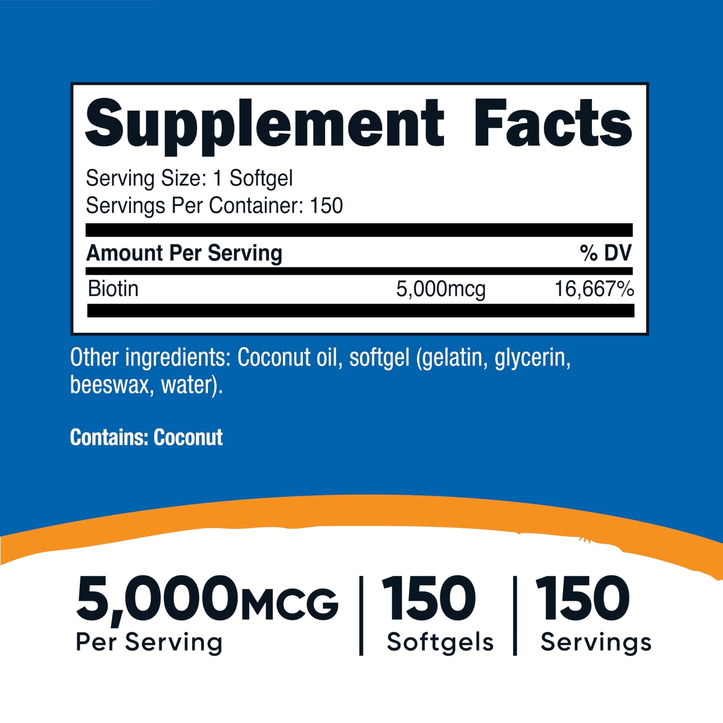 Nutricost Biotin 5,000mcg – 150 Softgels | Vitamin B7, Gluten Free, Non-GMO