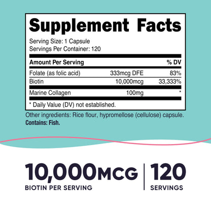 Nutricost Biotin for Women 10,000mcg – 120 Capsules with Folate & Collagen