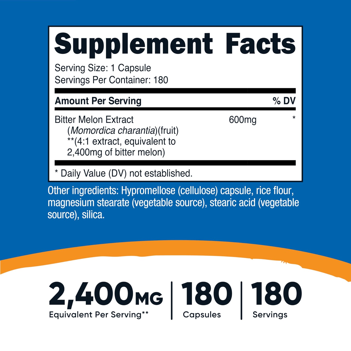 Nutricost Bitter Melon 600mg (2,400mg Equivalent) - 180 Capsules | Gluten Free, Non-GMO