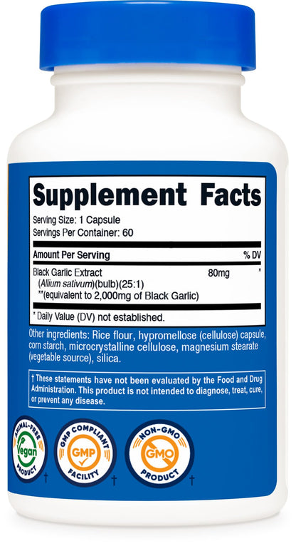 Nutricost Black Garlic (2,000 mg Equivalent) 60 Capsules - Aged Black Garlic Extract