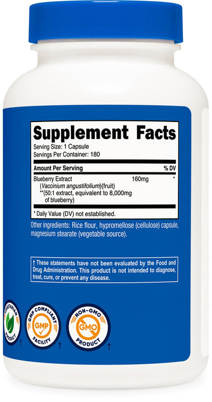 Nutricost Blueberry Extract 8000mg Equivalent (50:1) - 180 Vegetarian Capsules