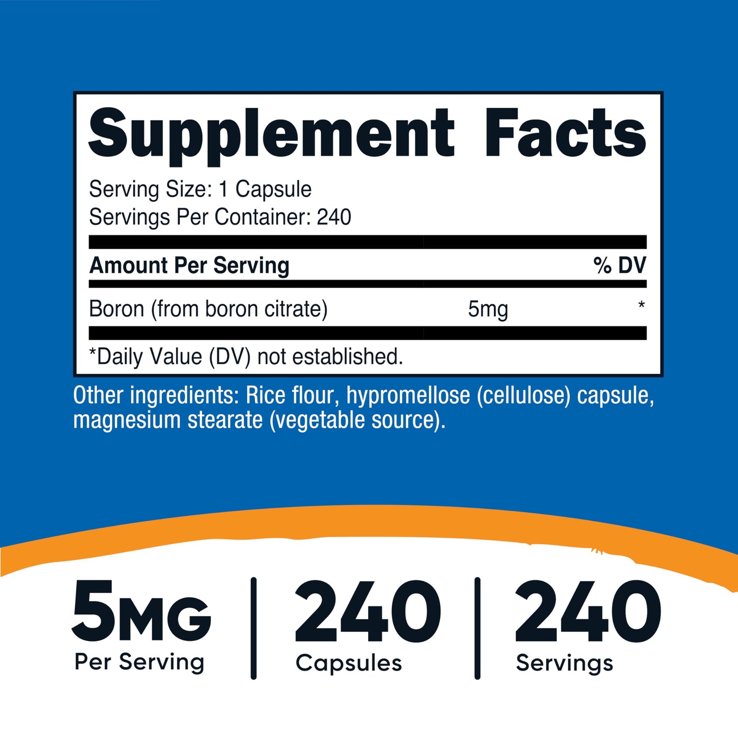 Nutricost Boron Capsules 5mg, 240 Vegetarian Capsules - Gluten Free and Non-GMO