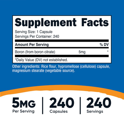 Nutricost Boron Capsules 5mg, 240 Vegetarian Capsules - Gluten Free and Non-GMO