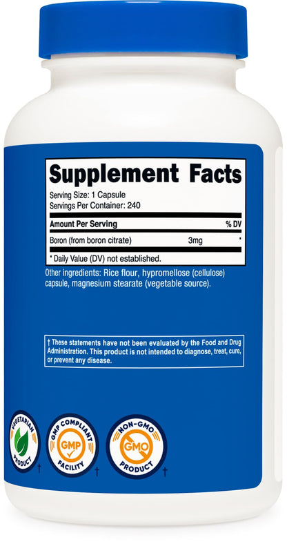 Nutricost Boron 3mg Supplement – 240 Vegetarian Capsules | Gluten Free & Non-GMO