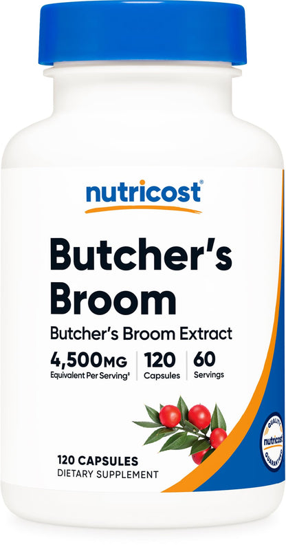 Nutricost Butcher's Broom Extract (4500 mg Equivalent) 120 Capsules - Gluten Free, 60 Servings