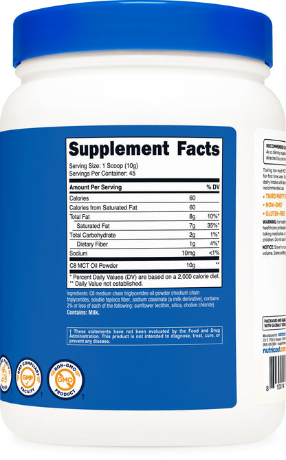 Nutricost C8 MCT Oil Powder 1LB (16.2oz) - 95% C8 MCT Oil Powder