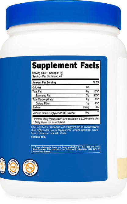 Nutricost C8 MCT Oil Powder 95% C8 – Vanilla (1LB) | Keto, Non-GMO, Gluten Free