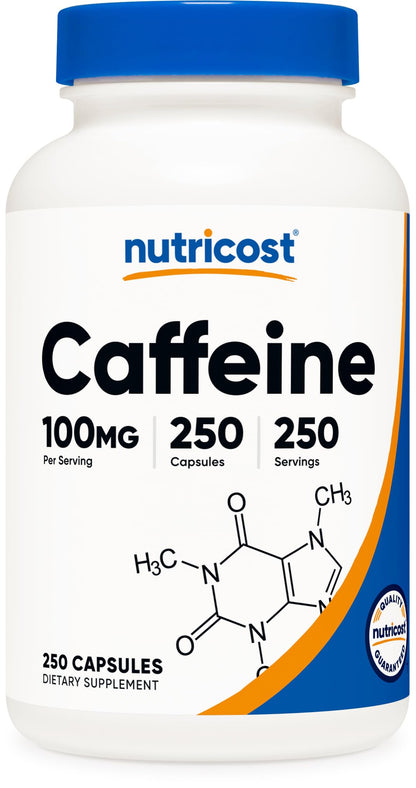 Nutricost Caffeine Pills 100mg per Serving – 250 Capsules | Energy & Focus
