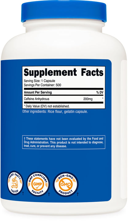 Nutricost Caffeine Pills 200mg Per Serving (500 Caps)
