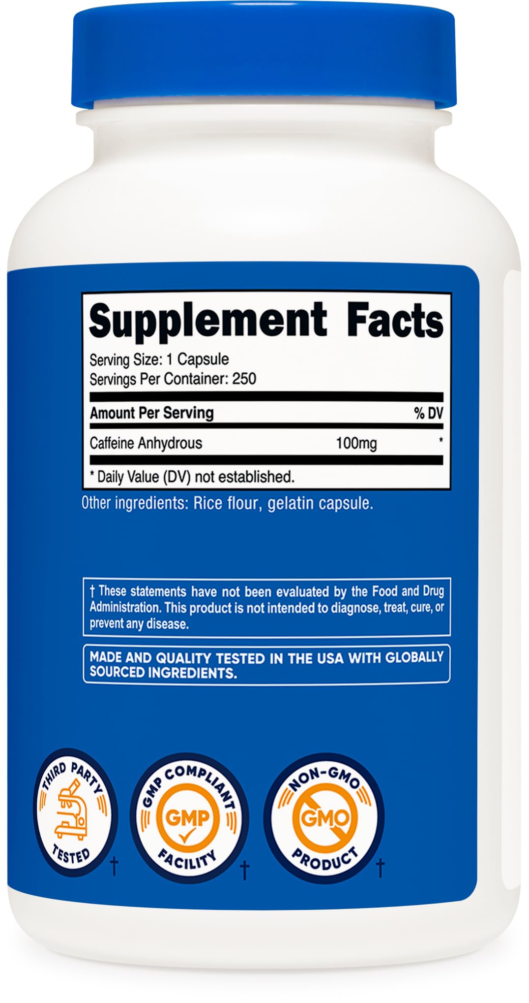 Nutricost Caffeine Pills 100mg per Serving – 250 Capsules | Energy & Focus