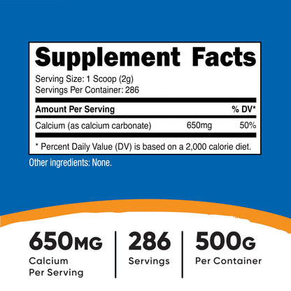 Nutricost Calcium Carbonate Powder 500 Grams | 650 mg per Serving
