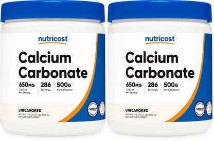Nutricost Calcium Carbonate Powder 500 Grams (Pack of 2) – 650mg Calcium per Serving