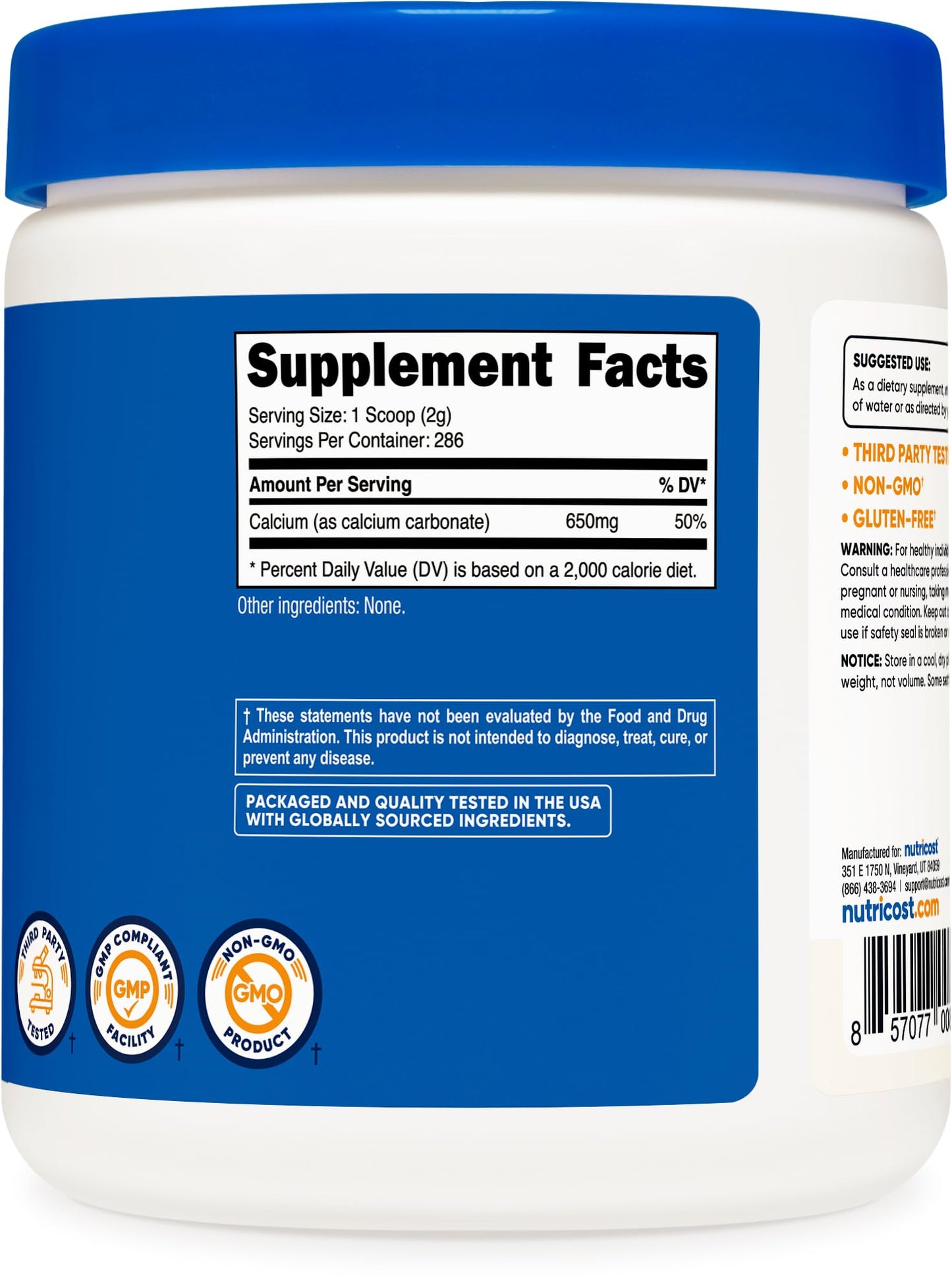 Nutricost Calcium Carbonate Powder 500 Grams (Pack of 2) – 650mg Calcium per Serving