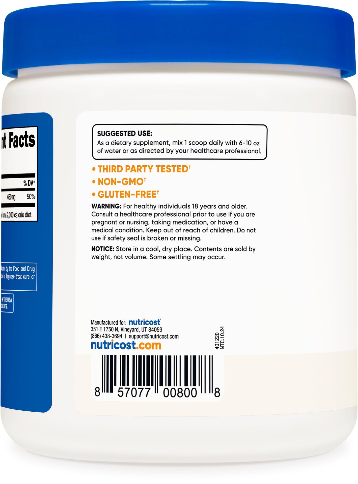 Nutricost Calcium Carbonate Powder 500 Grams (Pack of 2) – 650mg Calcium per Serving