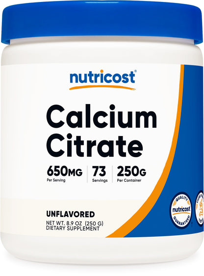Nutricost Calcium Citrate Powder 250g Unflavored | 650 mg Calcium per Serving