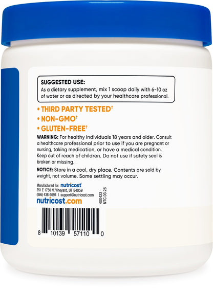 Nutricost Calcium Citrate Powder 250g Unflavored | 650 mg Calcium per Serving