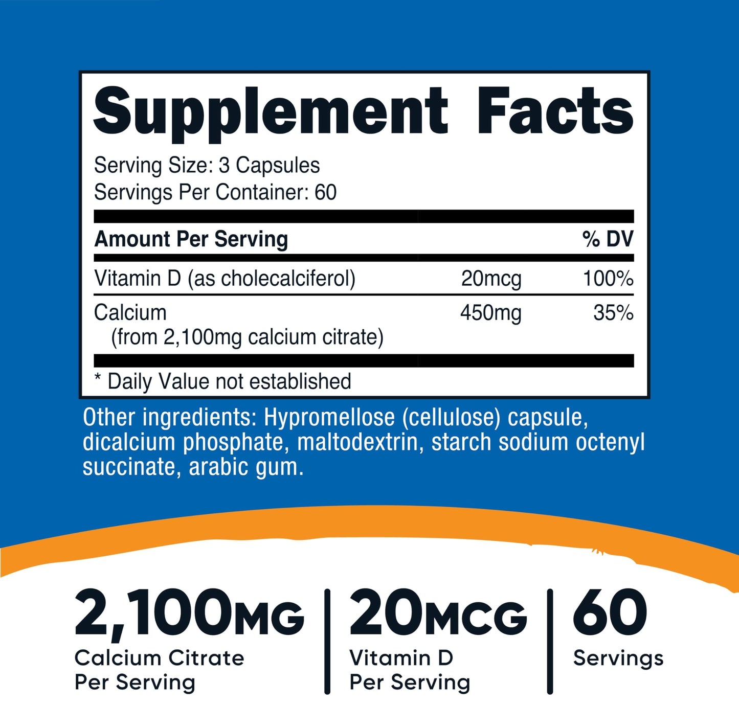 Nutricost Calcium Citrate + Vitamin D – 180 Capsules, 60 Servings (2100 mg Calcium Citrate, 20 mcg Vitamin D)
