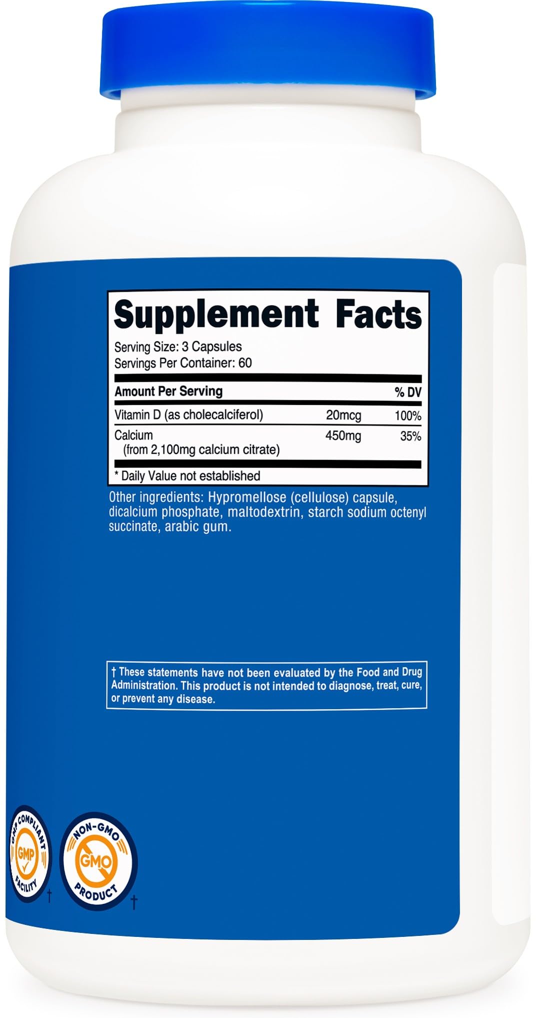 Nutricost Calcium Citrate + Vitamin D – 180 Capsules, 60 Servings (2100 mg Calcium Citrate, 20 mcg Vitamin D)