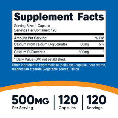 Nutricost Calcium D-Glucarate 500mg | 120 Veggie Capsules - Gluten Free, Non-GMO, Vegetarian