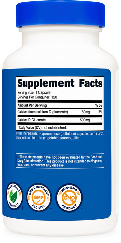 Nutricost Calcium D-Glucarate 500mg | 120 Veggie Capsules - Gluten Free, Non-GMO, Vegetarian