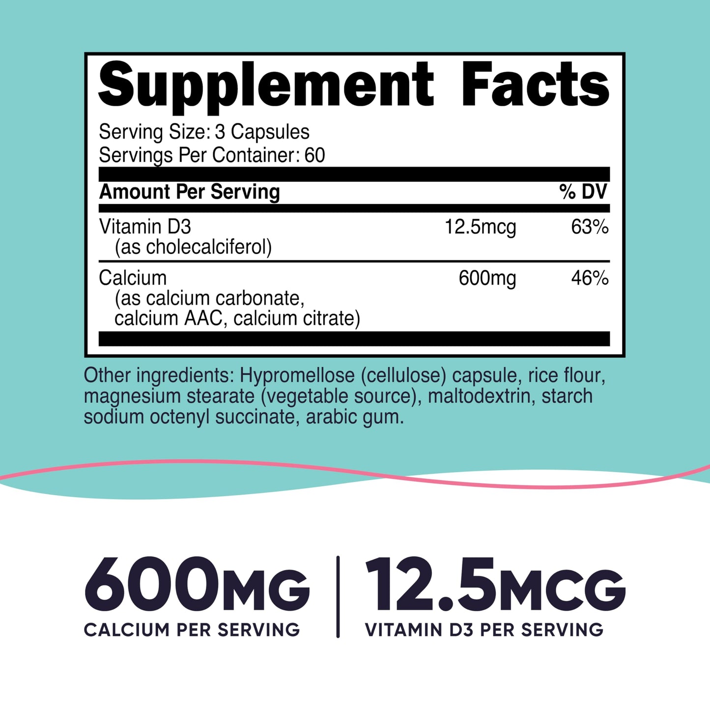 Nutricost Calcium 600mg + Vitamin D3 12.5mcg for Women – 180 Capsules (60 Servings) – Vegan, Non-GMO, Gluten Free