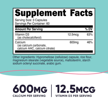 Nutricost Calcium 600mg + Vitamin D3 12.5mcg for Women – 180 Capsules (60 Servings) – Vegan, Non-GMO, Gluten Free