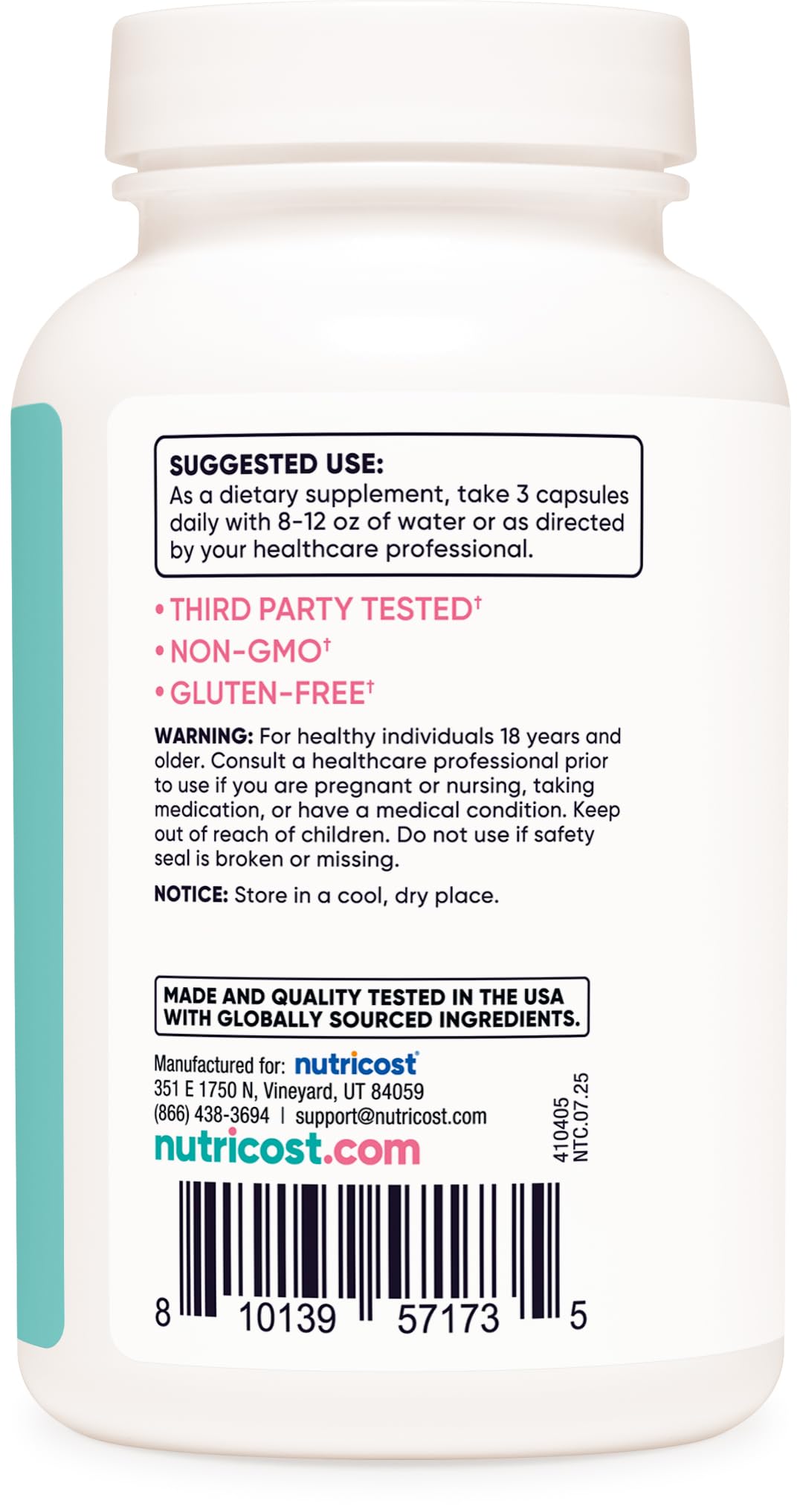 Nutricost Calcium 600mg + Vitamin D3 12.5mcg for Women – 180 Capsules (60 Servings) – Vegan, Non-GMO, Gluten Free