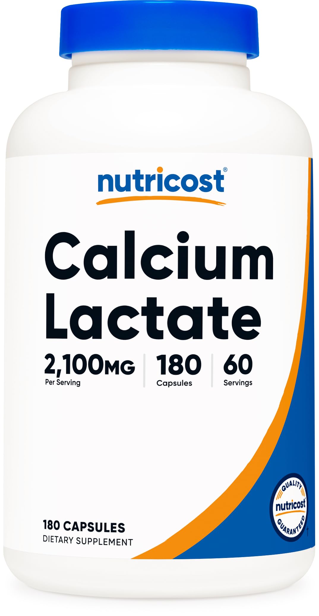 Nutricost Calcium Lactate 2,100mg - 180 Capsules | Vegan, Non-GMO, Gluten Free, 60 Servings