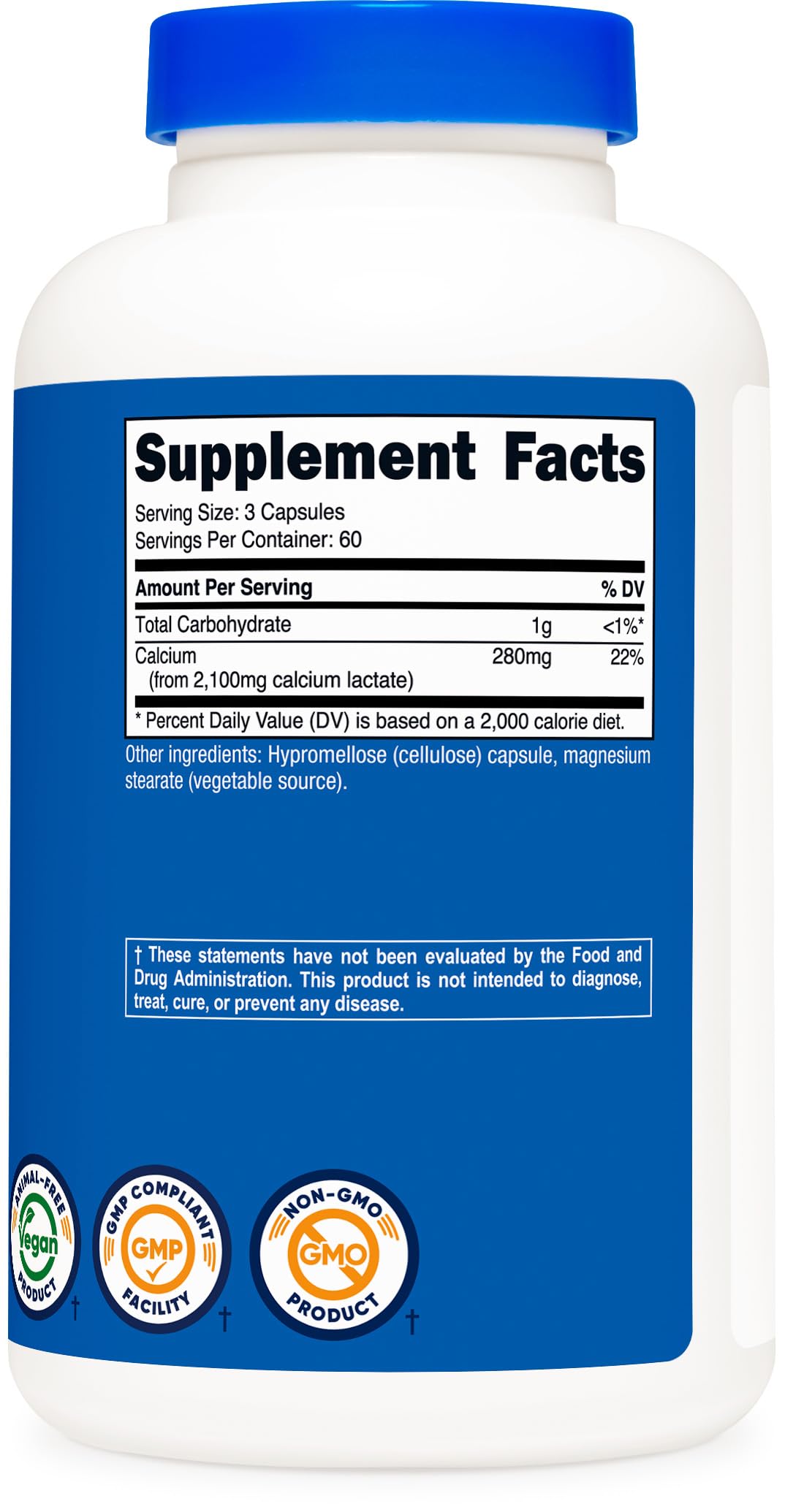 Nutricost Calcium Lactate 2,100mg - 180 Capsules | Vegan, Non-GMO, Gluten Free, 60 Servings