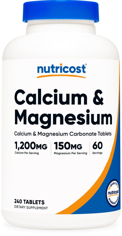 Nutricost Calcium & Magnesium Carbonate – 240 Tablets, 1200mg Ca / 150mg Mg, Gluten Free, Non-GMO