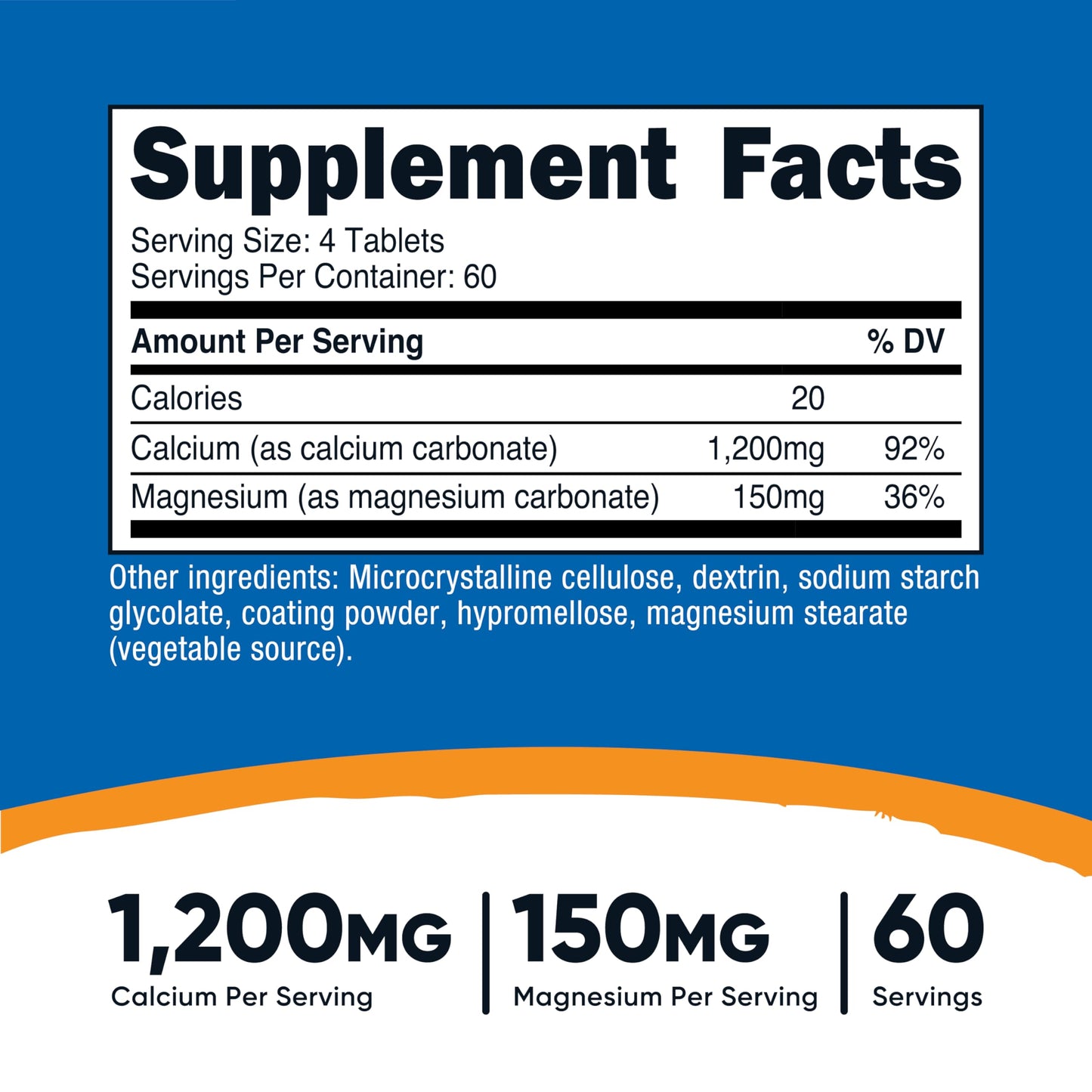 Nutricost Calcium & Magnesium Carbonate – 240 Tablets, 1200mg Ca / 150mg Mg, Gluten Free, Non-GMO