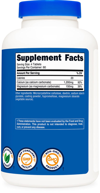 Nutricost Calcium & Magnesium Carbonate – 240 Tablets, 1200mg Ca / 150mg Mg, Gluten Free, Non-GMO