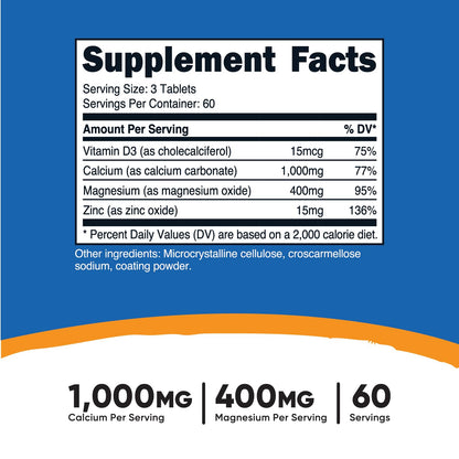 Nutricost Calcium Magnesium Zinc Tablets 1,415 mg – 180 Tablets, 60 Servings | Gluten Free, Non-GMO