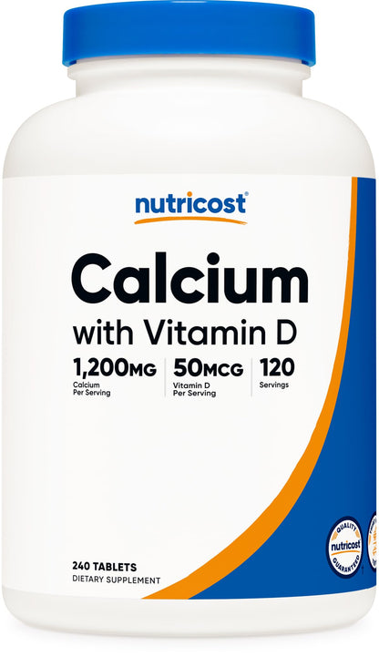 Nutricost Calcium with Vitamin D | 1200mg Calcium, 50 mcg Vitamin D per Serving | 240 Tablets | Gluten Free & Non-GMO