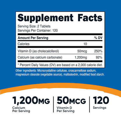 Nutricost Calcium with Vitamin D | 1200mg Calcium, 50 mcg Vitamin D per Serving | 240 Tablets | Gluten Free & Non-GMO