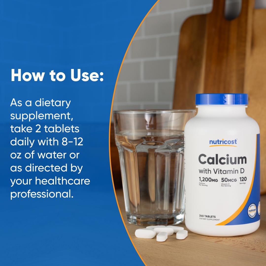 Nutricost Calcium with Vitamin D | 1200mg Calcium, 50 mcg Vitamin D per Serving | 240 Tablets | Gluten Free & Non-GMO