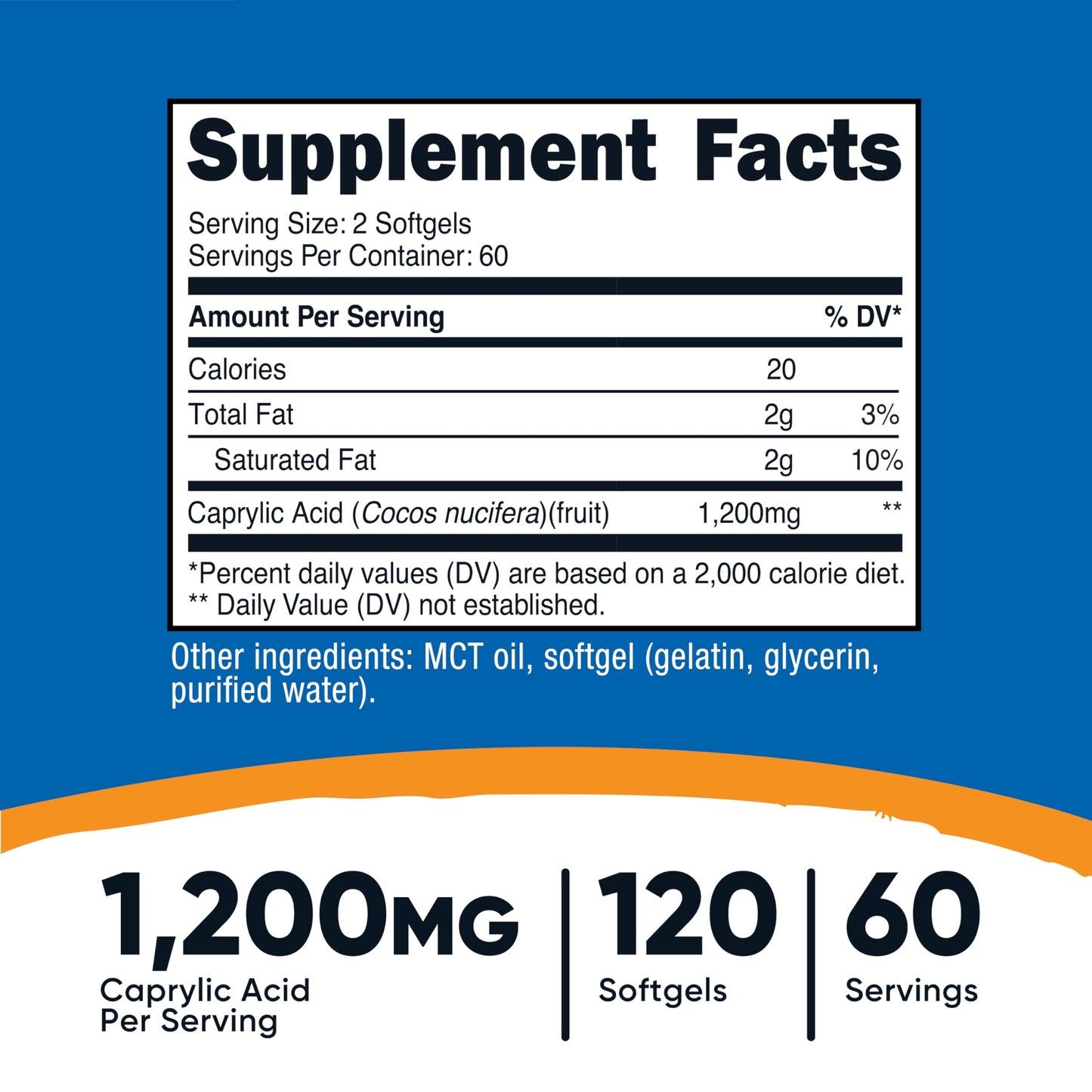 Nutricost Caprylic Acid 1200mg, 120 Softgels – GMO Free, Gluten Free