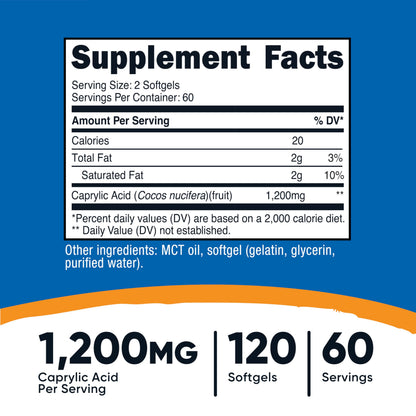 Nutricost Caprylic Acid 1200mg, 120 Softgels – GMO Free, Gluten Free