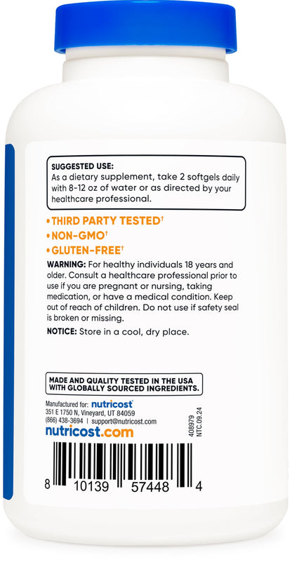 Nutricost Caprylic Acid 1200mg, 120 Softgels – GMO Free, Gluten Free
