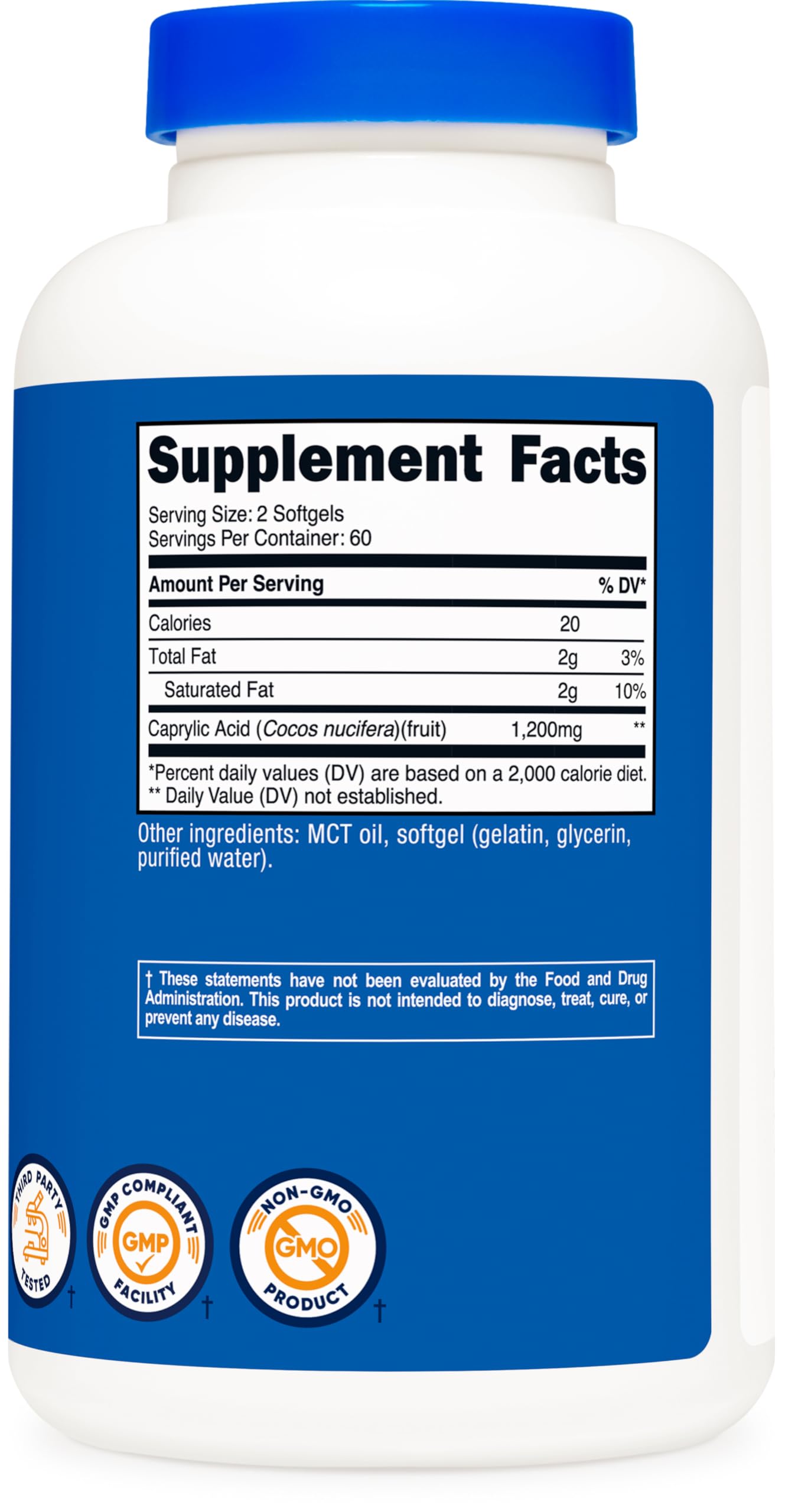 Nutricost Caprylic Acid 1200mg, 120 Softgels – GMO Free, Gluten Free