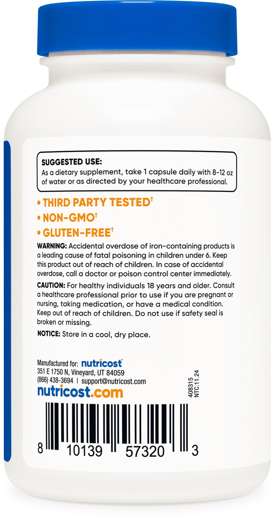 Nutricost Chelated Iron (Ferrochel) 36mg – 240 Capsules